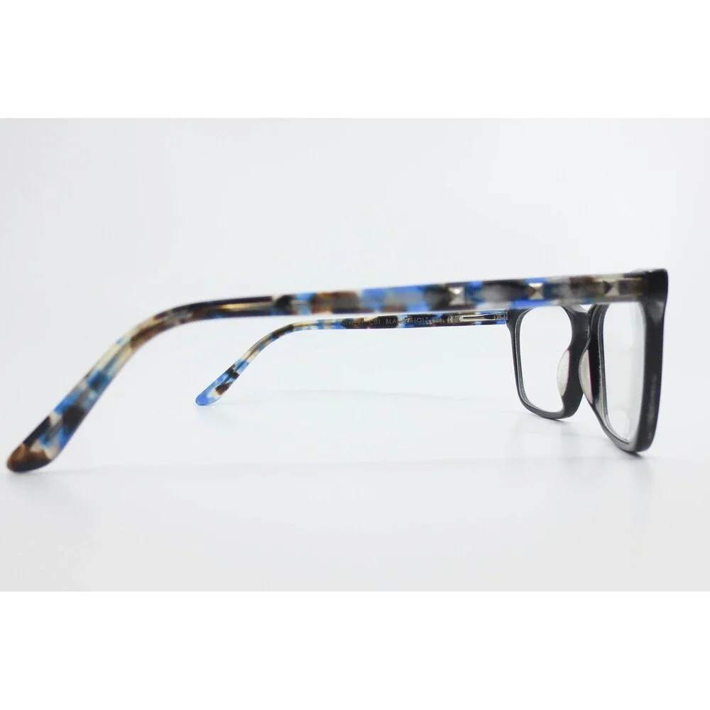 Antwerp C01 Black Rectangular Eyeglasses Blue Tortoise Studded Temples 56-17-140